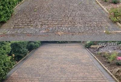 block paved driveway before and after