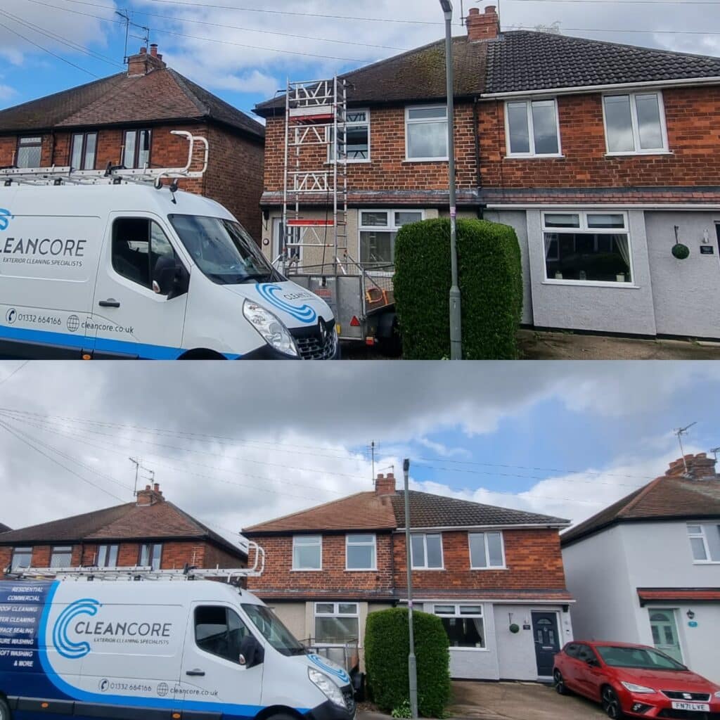 semi detached house roof cleaned cleancore van